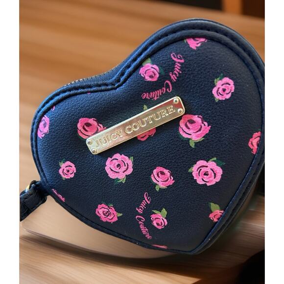 VTG Y2K Juicy Couture Heart Coin Purse Wallet Gold Plated “Juicy”black/pink RARE - Picture 1 of 9
